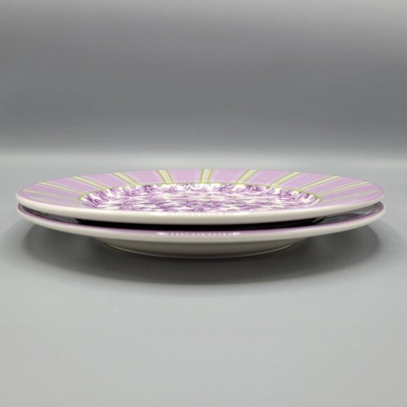 2 Waverly Garden Room Field Of Flowers Salad Plate 8.25" Purple Floral Striped - Picture 10 of 12